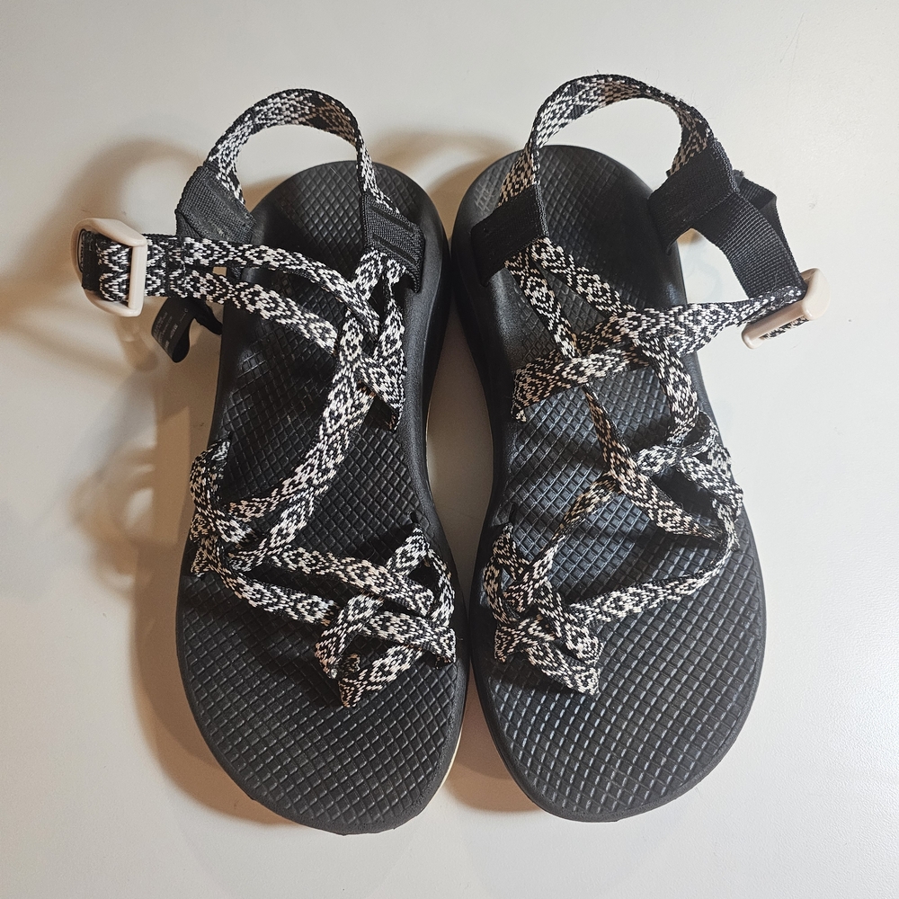 Chaco Women's Black & White Patterned Adjustable Strappy Sandals